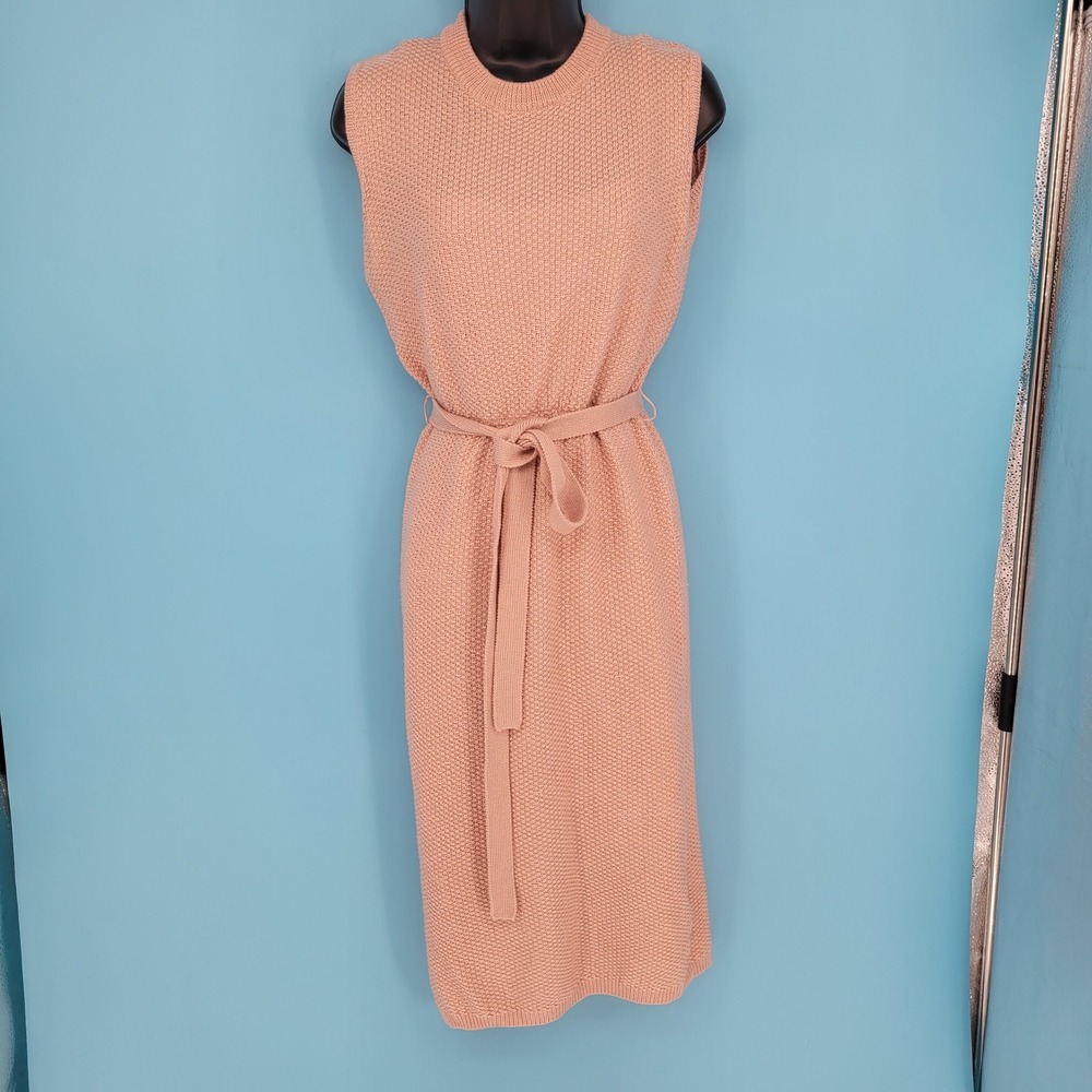 Anthropologie Callahan Belted Knit Sweater Midi Dress Sleeveless Peach Pink XS